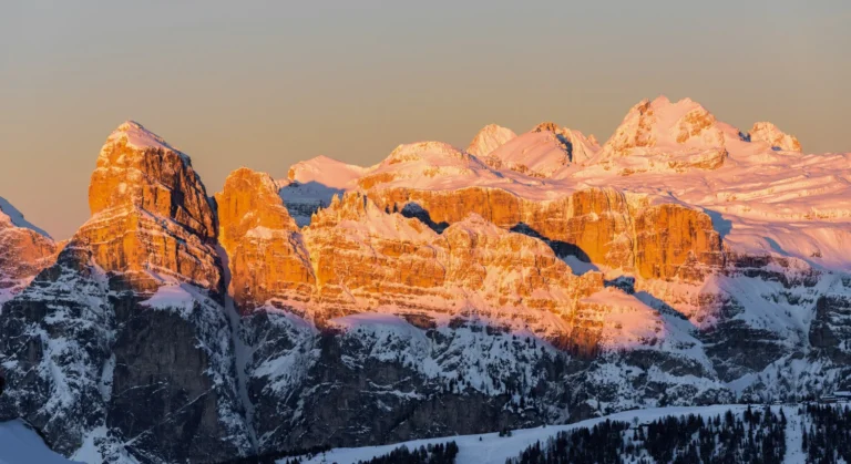 Winter in the Dolomites snow-covered peaks sunrise