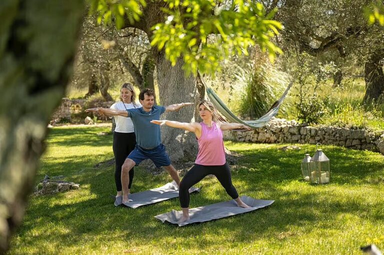 Morning yoga session in the countryside nature Italy
